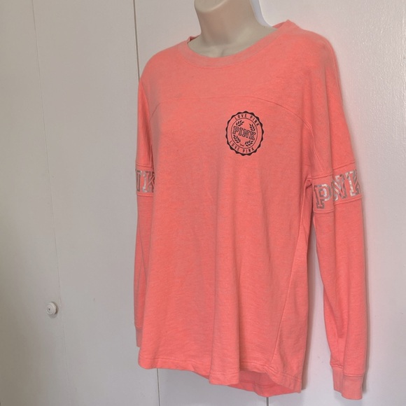 VICTORIAS SECRET PINK Long Sleeve Light Fleece Pullover Top Coral Womens Small - Picture 4 of 14